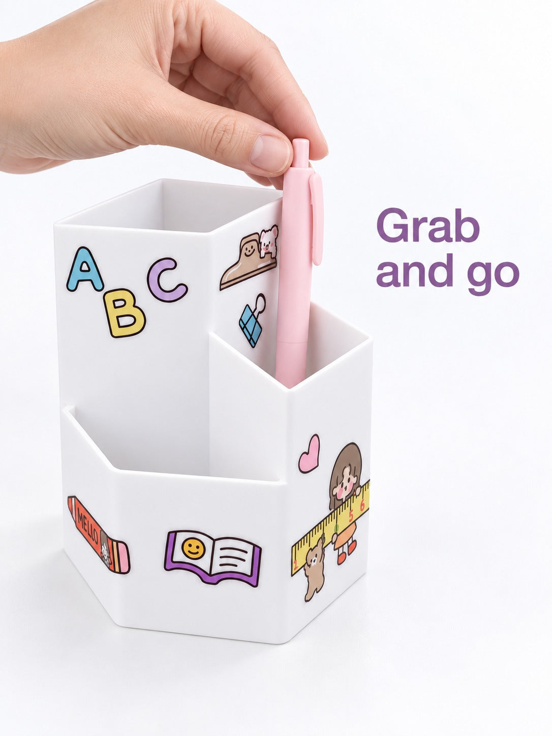 Hexagonal Desk Pen Holder with Compartments for Students