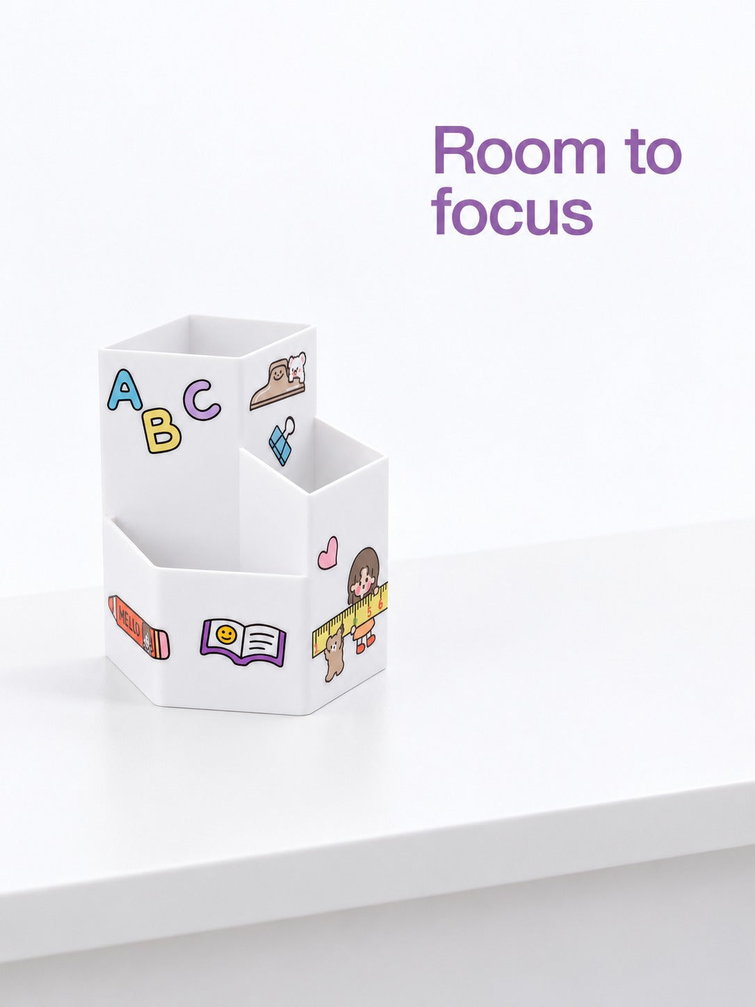 Hexagonal Desk Pen Holder with Compartments for Students