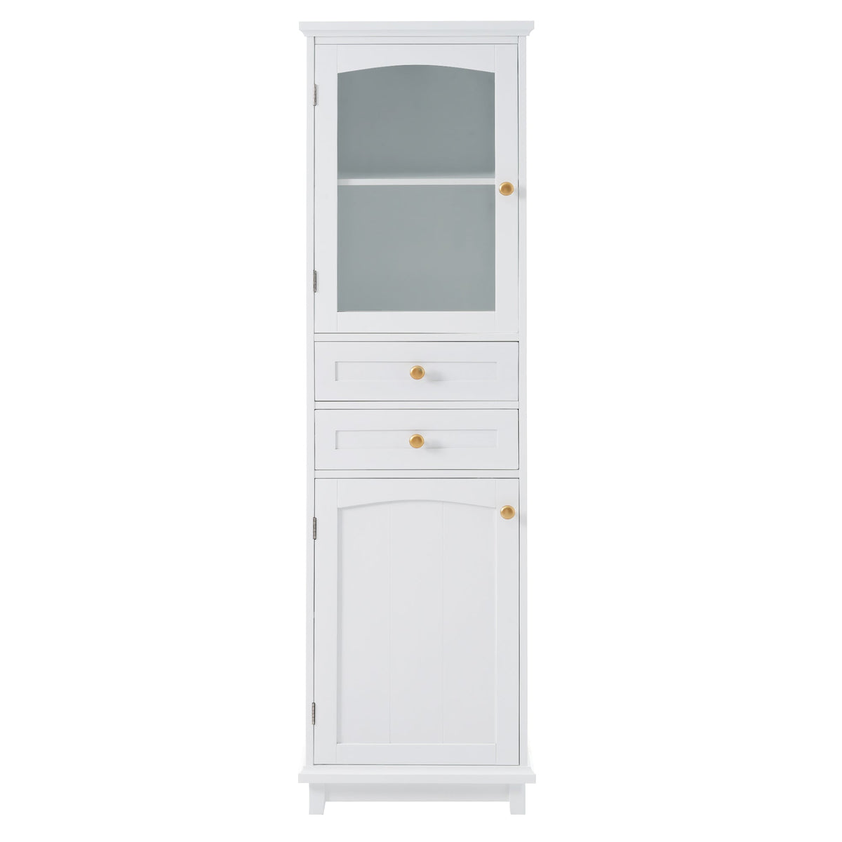 Tall Bathroom Storage Cabinet, Glass Door & Drawers
