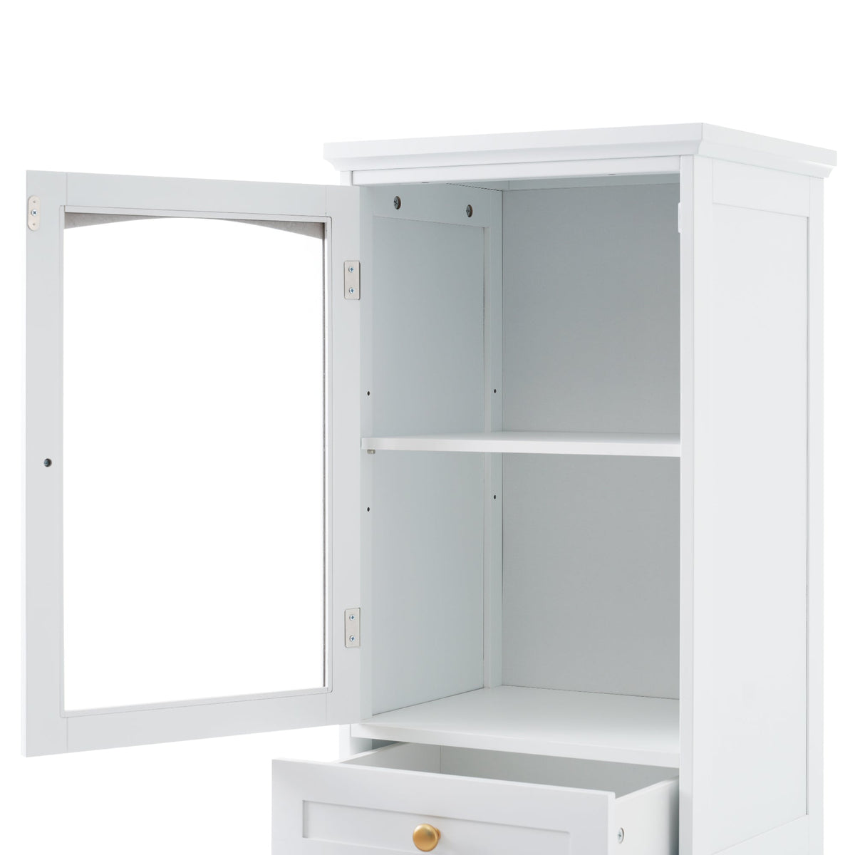 Tall Bathroom Storage Cabinet, Glass Door & Drawers
