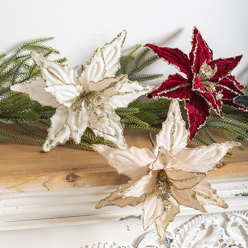 Velvet Poinsettia Stem for Luxury Christmas Decorating