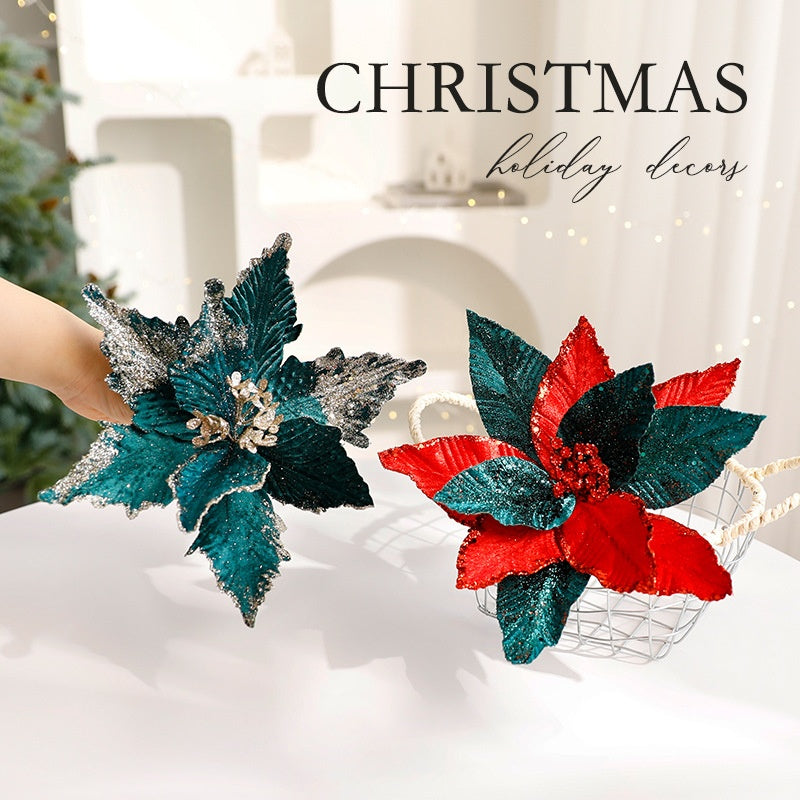 Luxury Velvet Poinsettia Christmas Tree Decorations