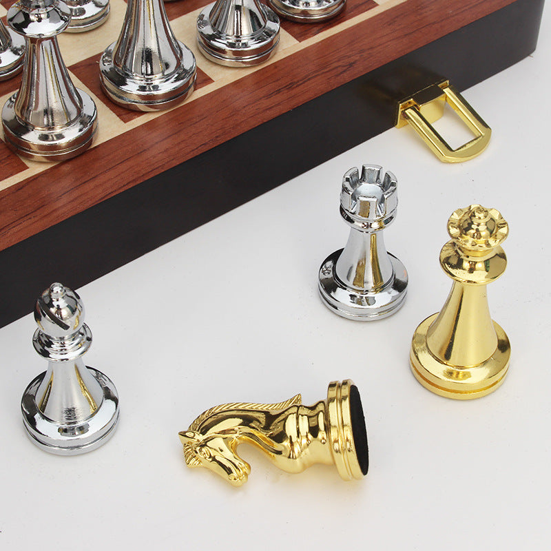 Luxury Folding Chess Set With Gold & Silver Pieces