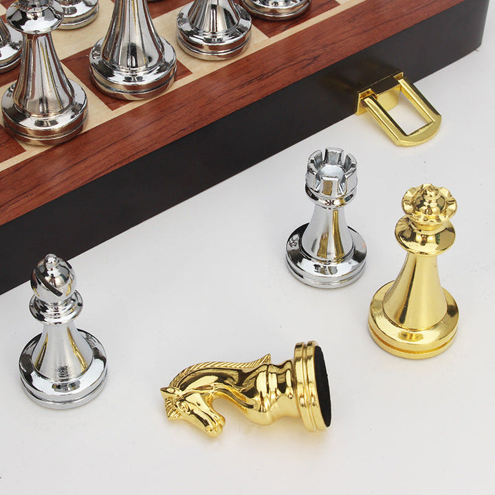 Luxury Folding Chess Set With Gold & Silver Pieces