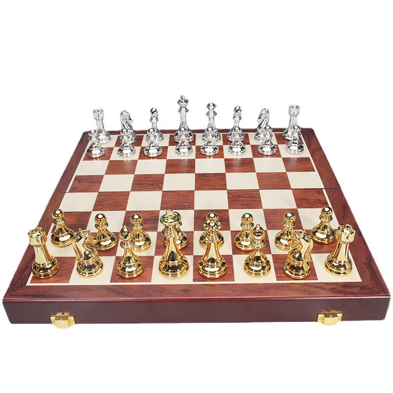 Luxury Folding Chess Set With Gold & Silver Pieces