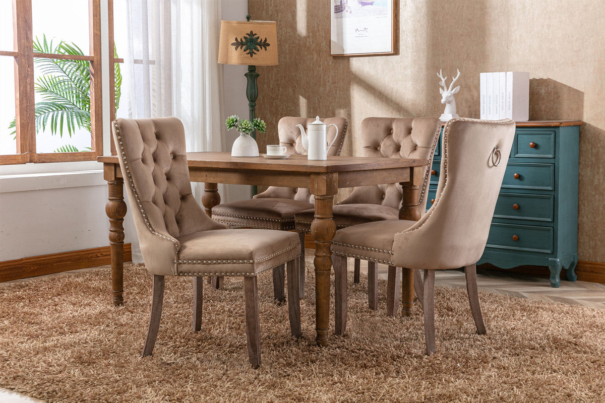 Tufted Velvet Dining Chairs Set of 2 with Wood Legs