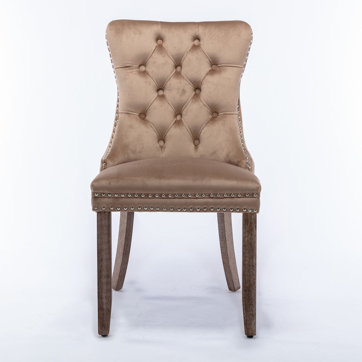Tufted Velvet Dining Chairs Set of 2 with Wood Legs