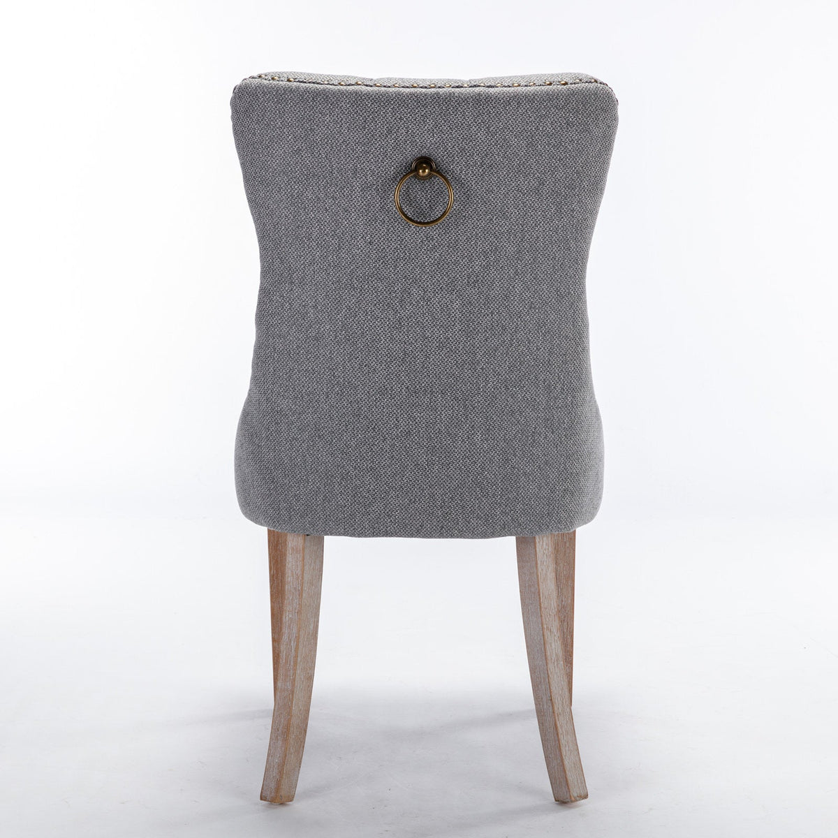Tufted Grey Linen Dining Chair with Brass Nailhead Trim