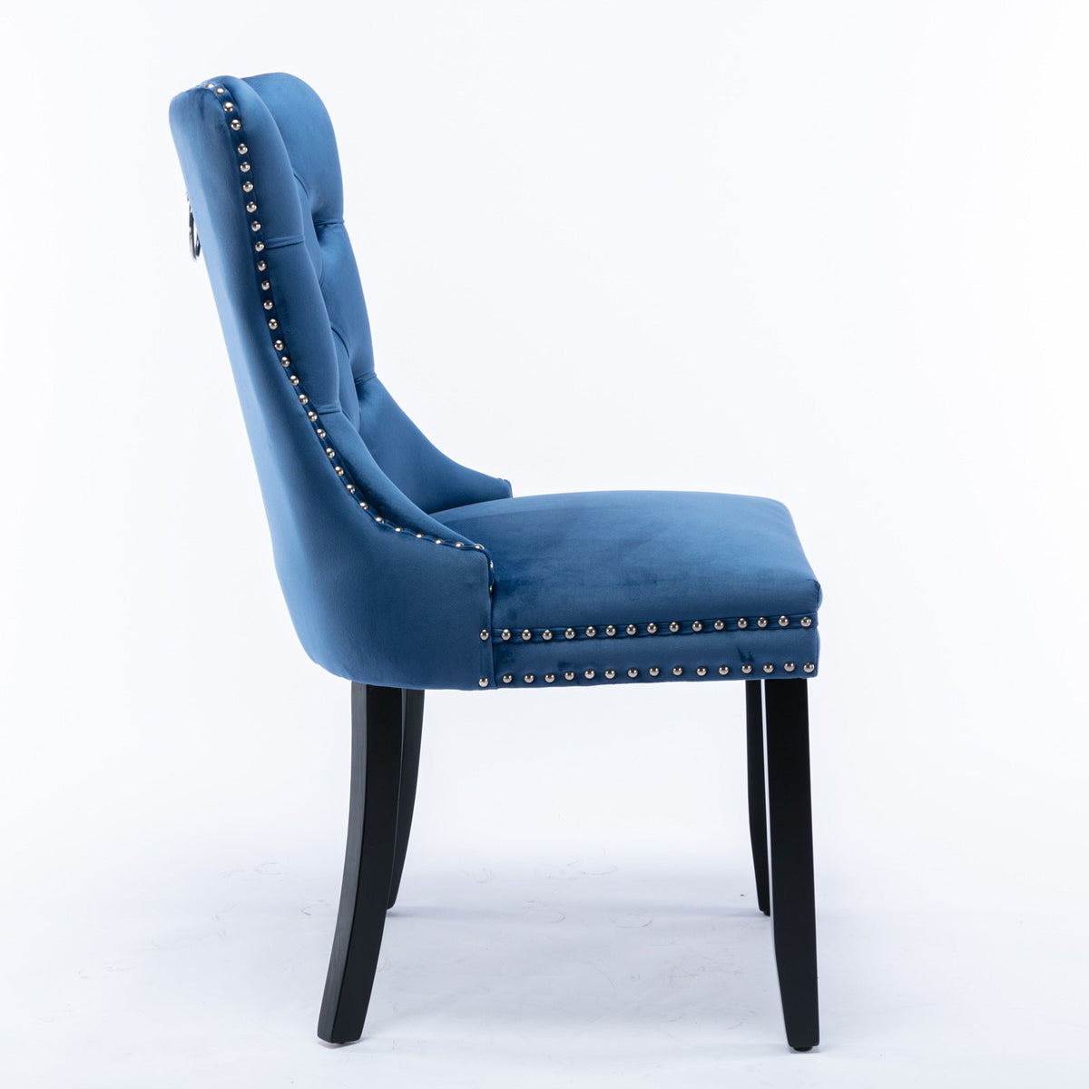 Navy Tufted Velvet Dining Chair with Solid Wood Legs