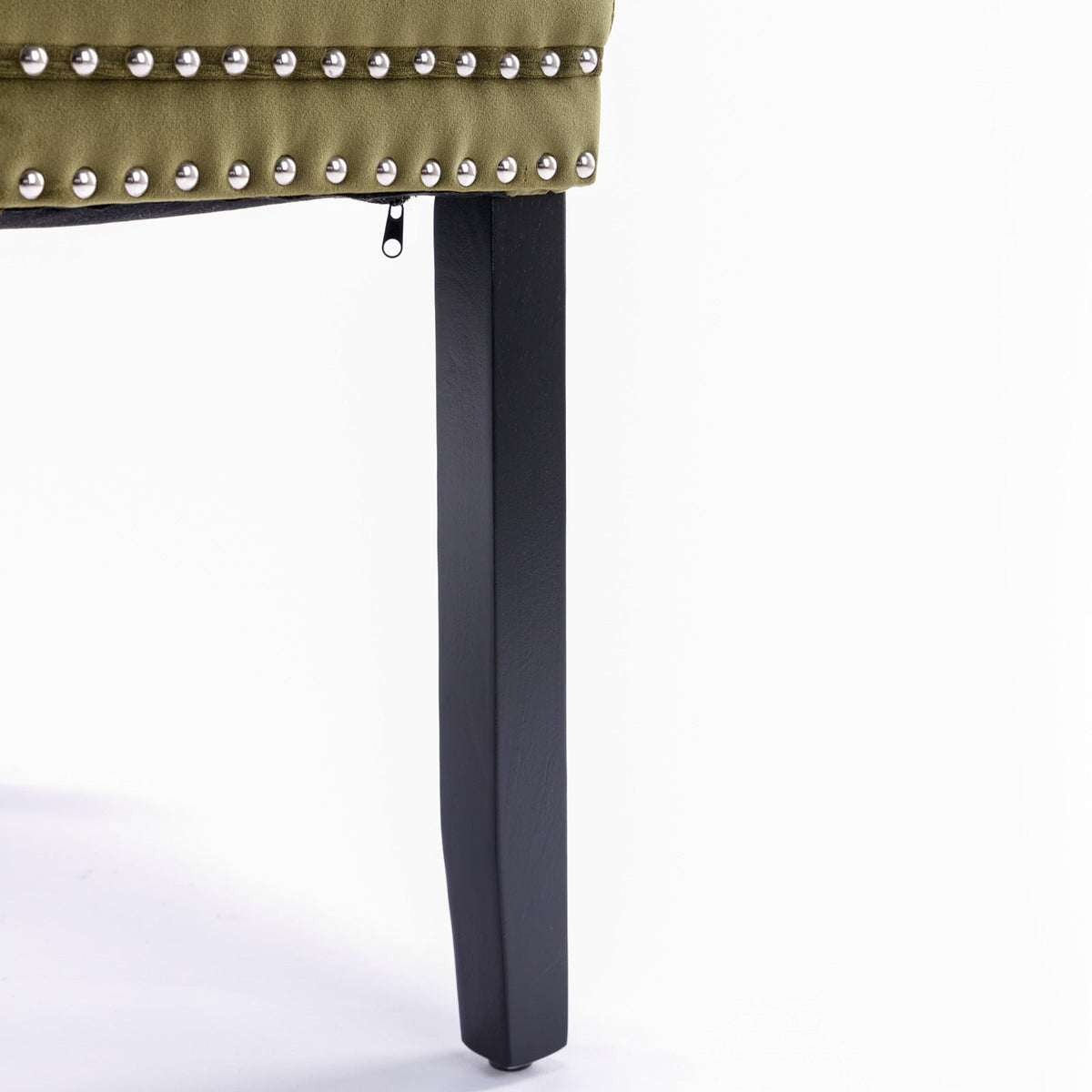 Tufted Olive Velvet Dining Chair with Nailhead Trim