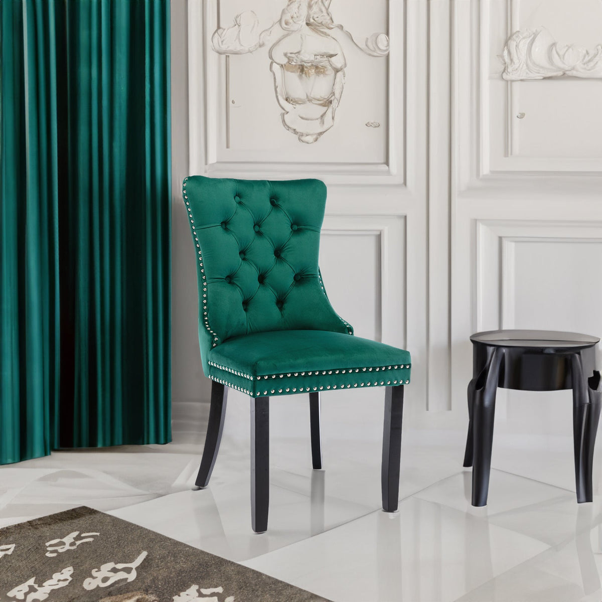 Emerald Green Velvet Dining Chairs with Diamond Tufting