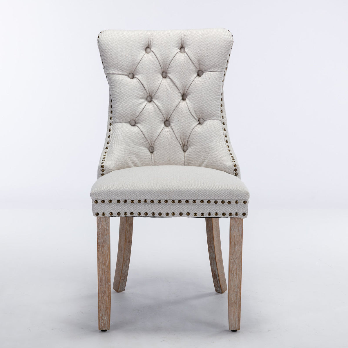 Tufted Flax Upholstered Dining Chair Set with Wood Legs