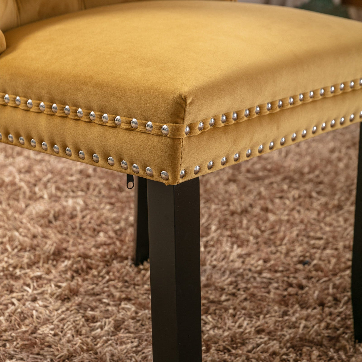 Tufted Velvet Dining Chair with Nailhead Trim, Gold