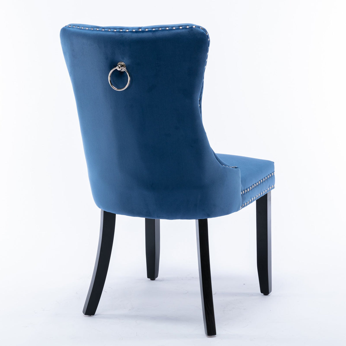 Navy Tufted Velvet Dining Chair with Solid Wood Legs