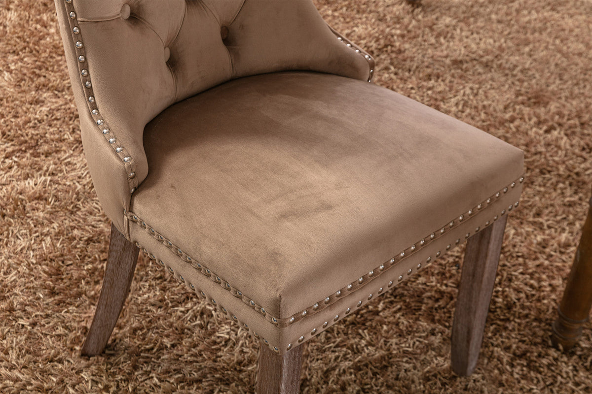 Tufted Velvet Dining Chairs Set of 2 with Wood Legs