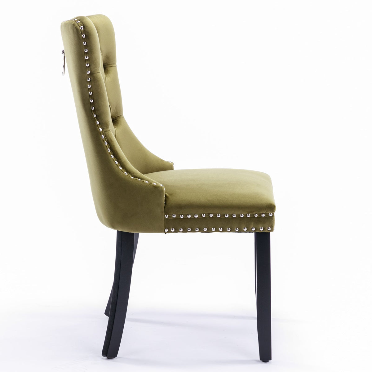 Tufted Olive Velvet Dining Chair with Nailhead Trim