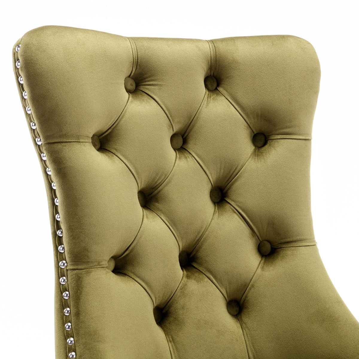 Tufted Olive Velvet Dining Chair with Nailhead Trim