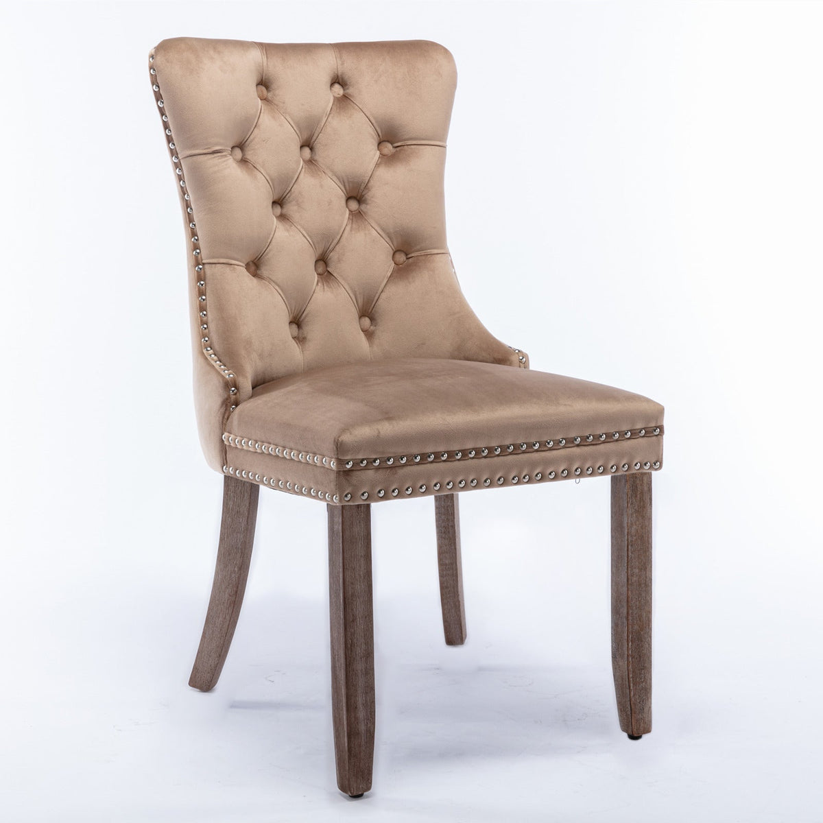 Tufted Velvet Dining Chairs Set of 2 with Wood Legs