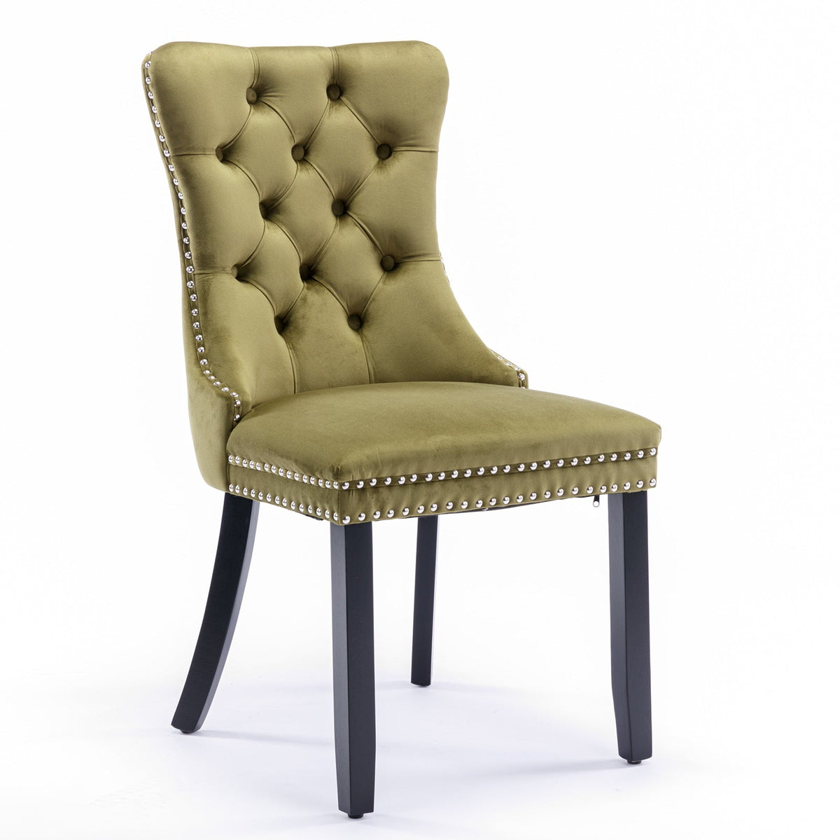 Tufted Olive Velvet Dining Chair with Nailhead Trim