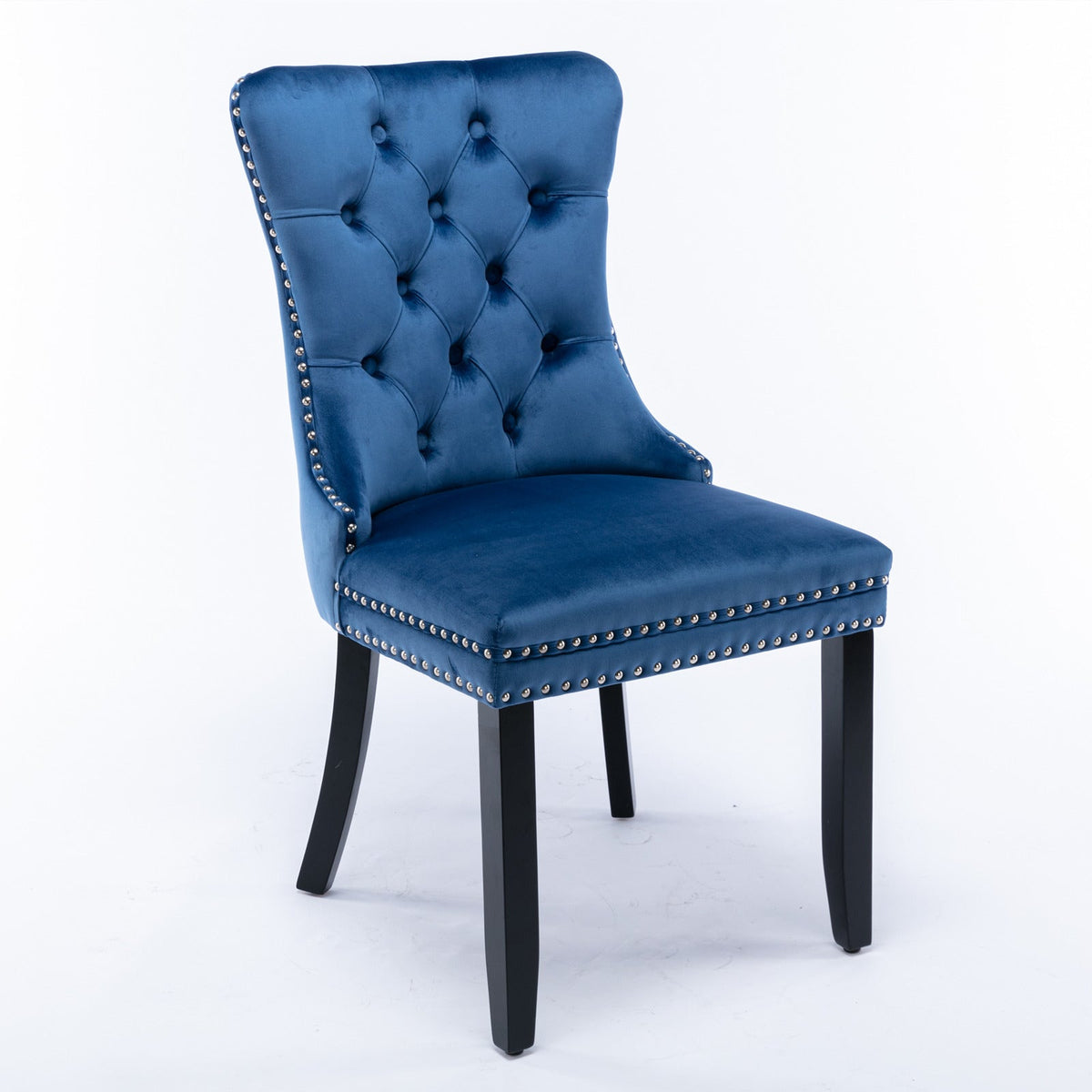 Navy Tufted Velvet Dining Chair with Solid Wood Legs