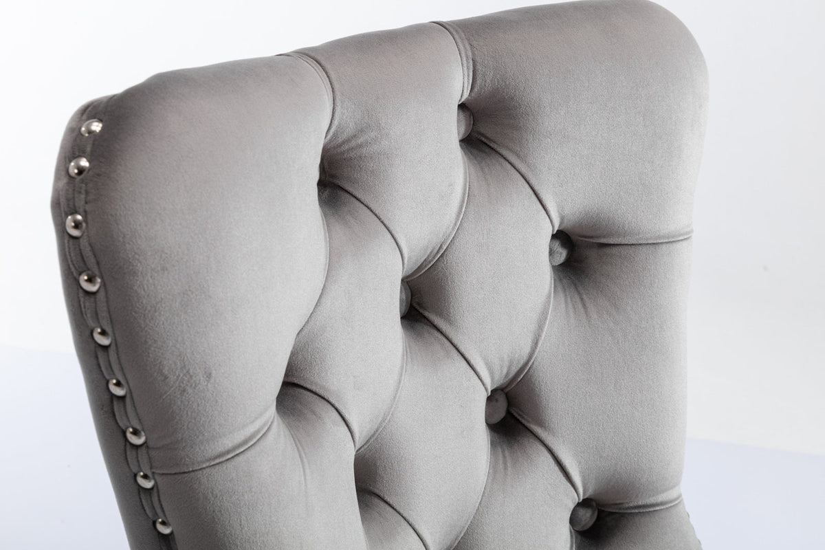 Tufted Gray Velvet Dining Chair Set with Chrome Legs