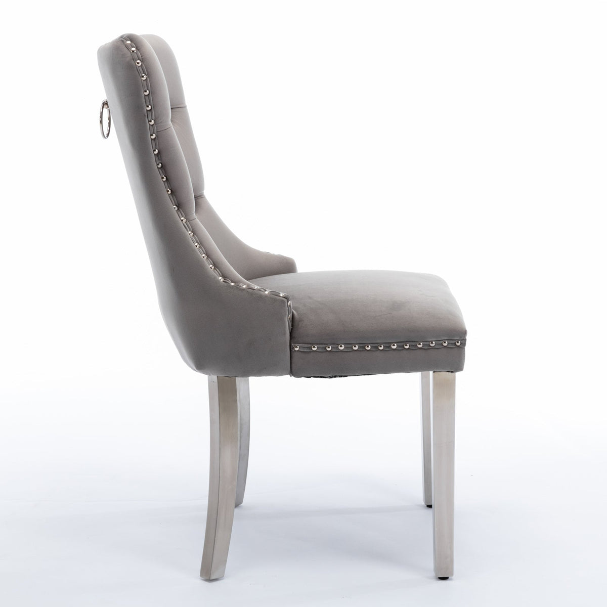 Tufted Gray Velvet Dining Chair Set with Chrome Legs