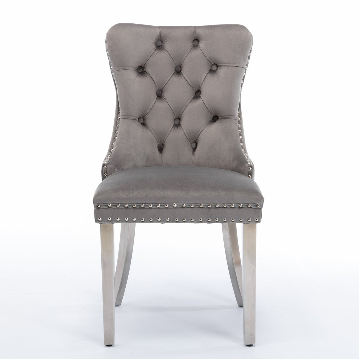 Tufted Gray Velvet Dining Chair Set with Chrome Legs