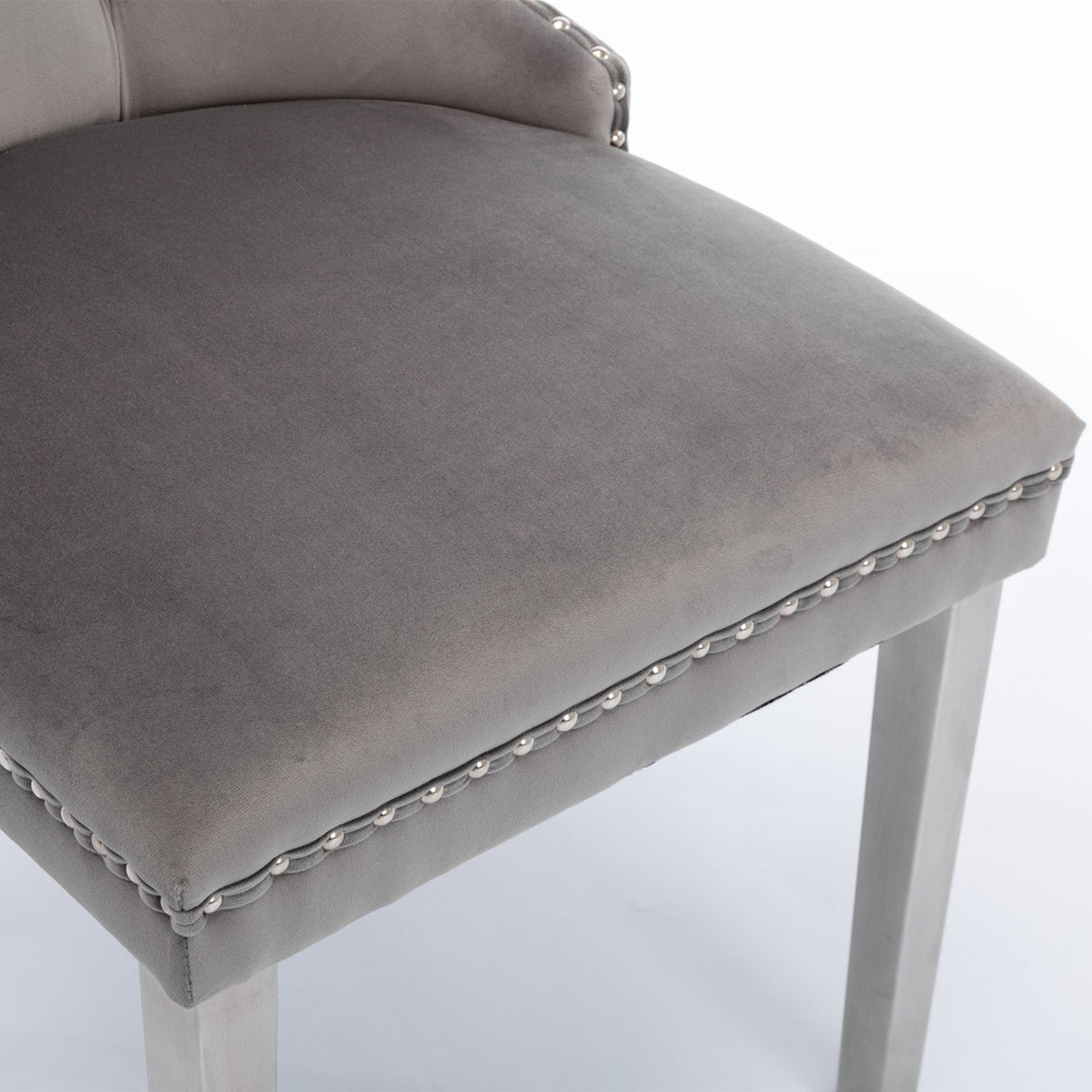 Tufted Gray Velvet Dining Chair Set with Chrome Legs