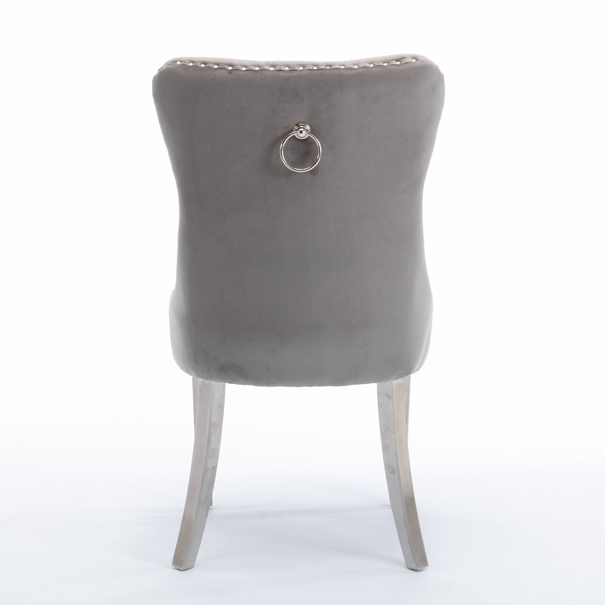 Tufted Gray Velvet Dining Chair Set with Chrome Legs
