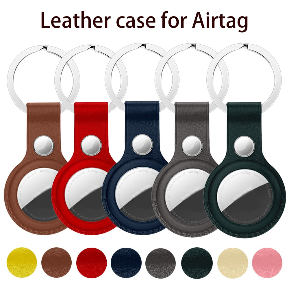Leather AirTag Holder Keychain with Protective Sleeve