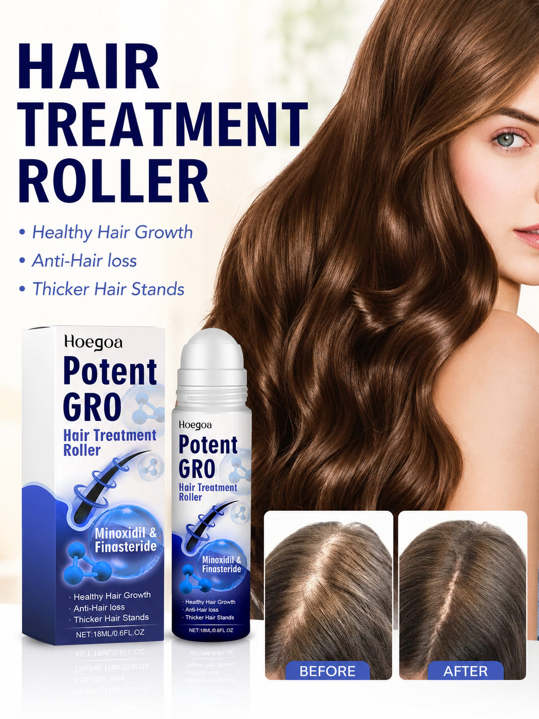Hair Growth Roller — Minoxidil & Finasteride for Denser Hair