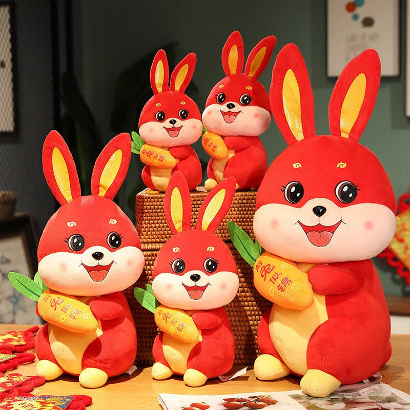 Rabbit Year Plush Toy – Festive Red Lucky Home Decor