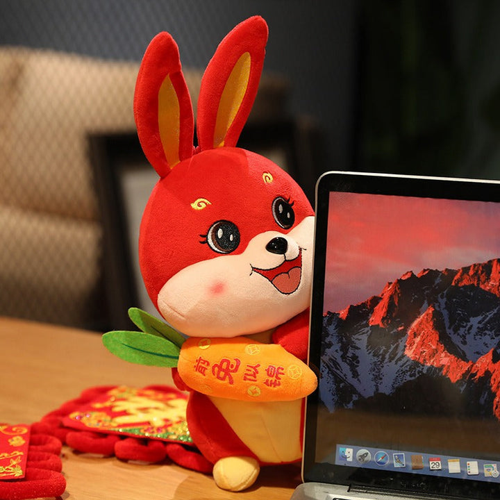 Rabbit Year Plush Toy – Festive Red Lucky Home Decor