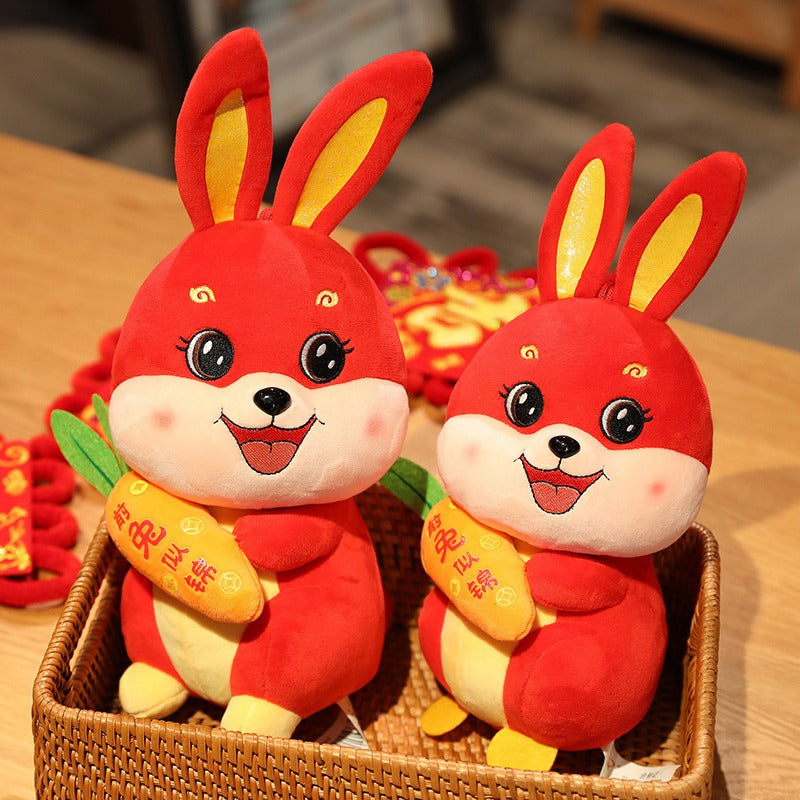 Rabbit Year Plush Toy – Festive Red Lucky Home Decor