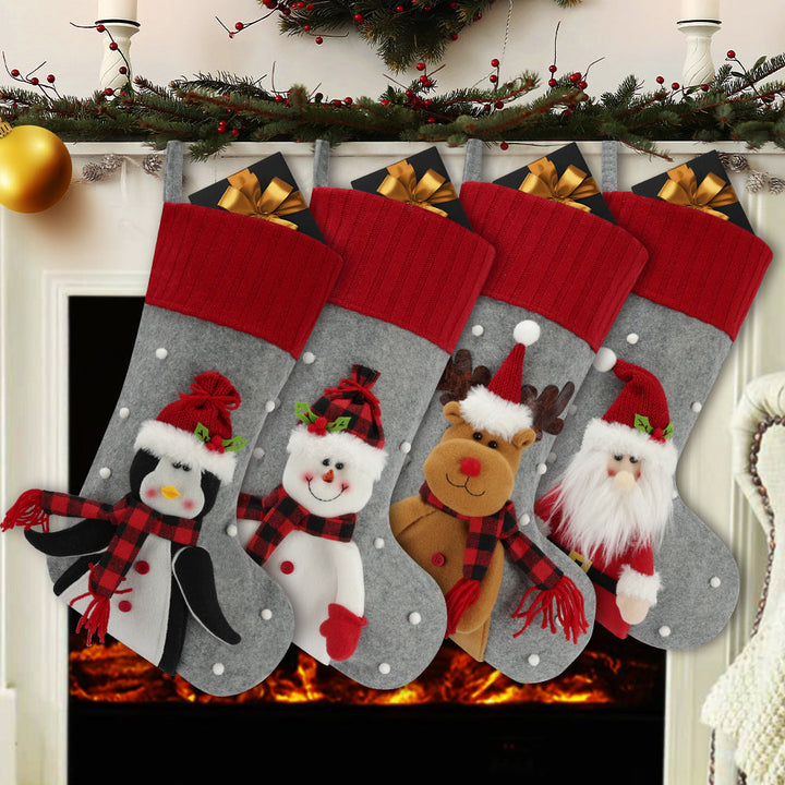 Christmas Stocking Set 4pc Santa Snowman Reindeer Penguin