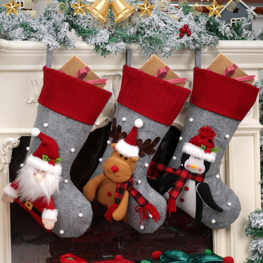 Christmas Stocking Set 4pc Santa Snowman Reindeer Penguin