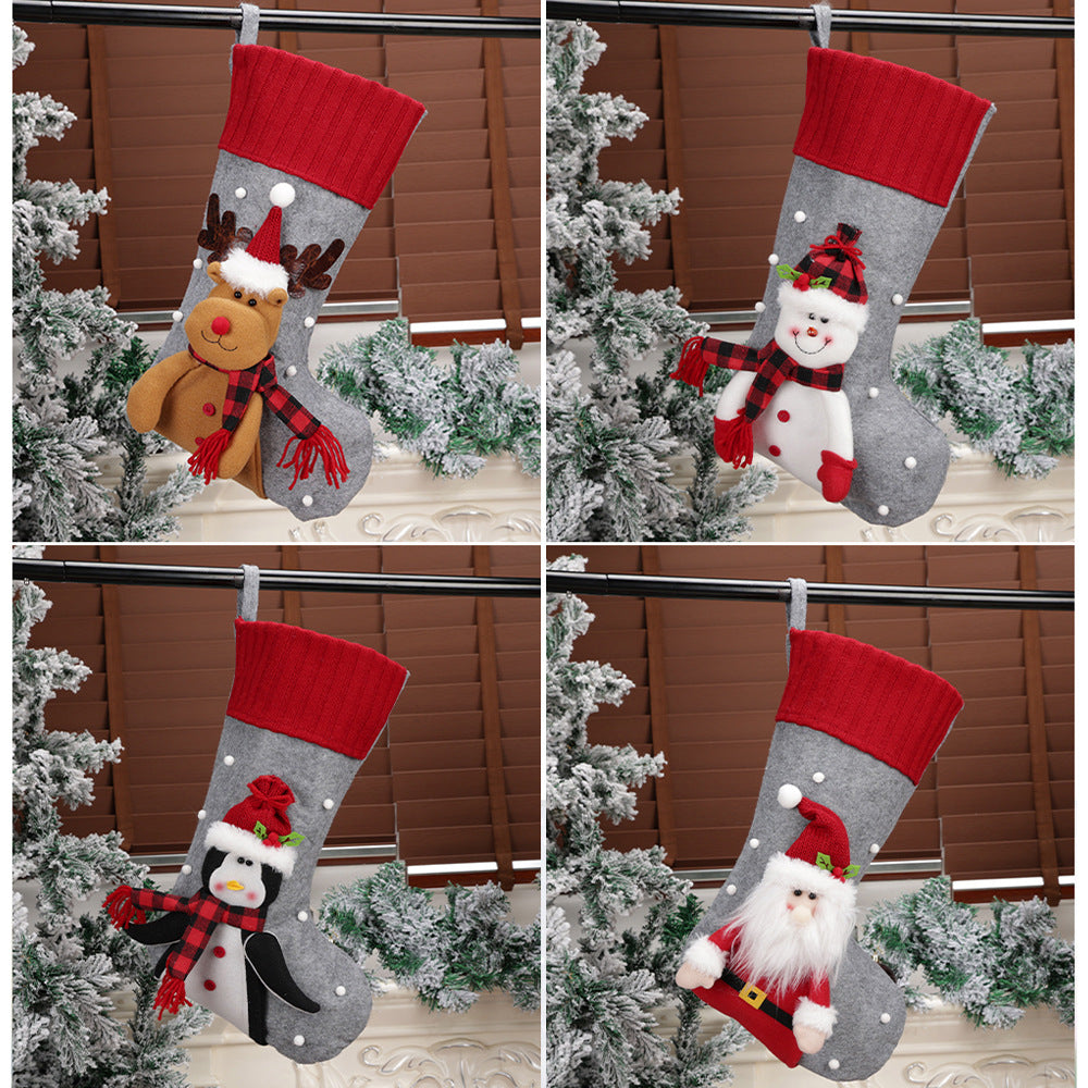 Christmas Stocking Set 4pc Santa Snowman Reindeer Penguin