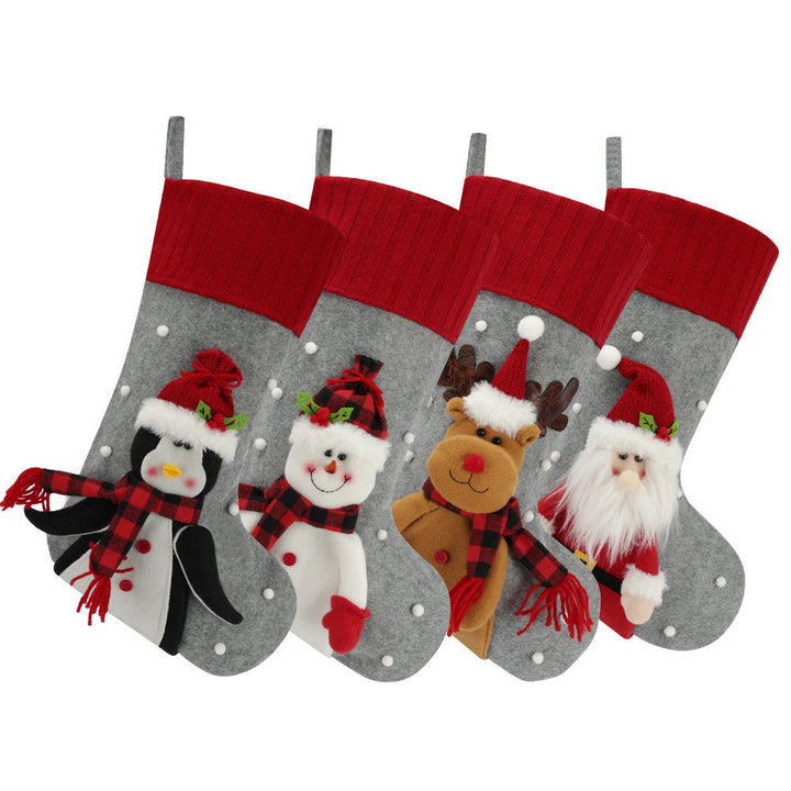 Christmas Stocking Set 4pc Santa Snowman Reindeer Penguin