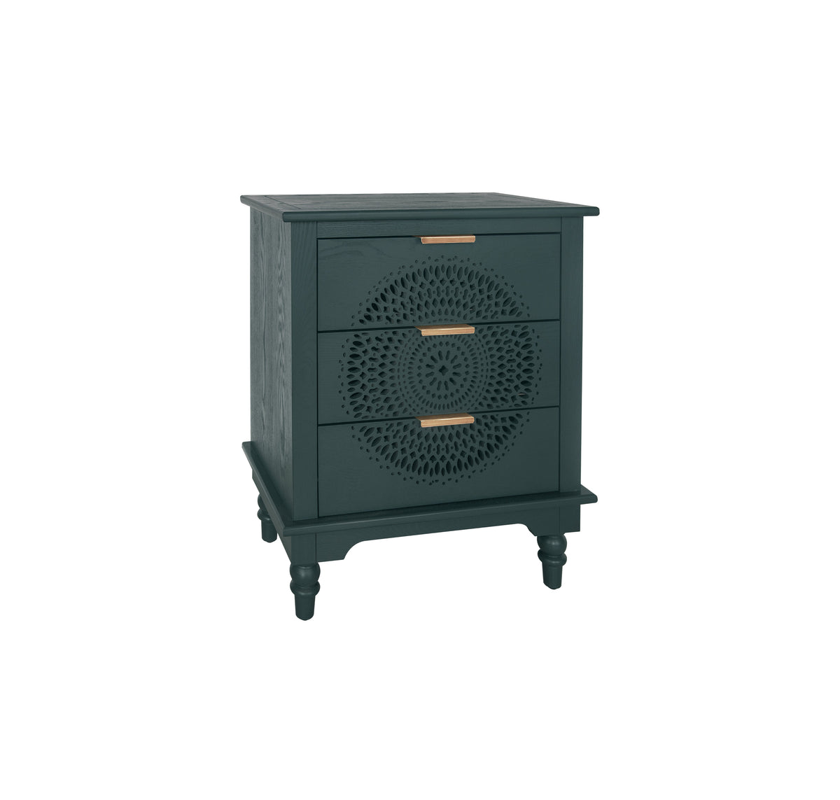 Boho Hollow-Carved 3 Drawer Dresser Chest in Deep Teal