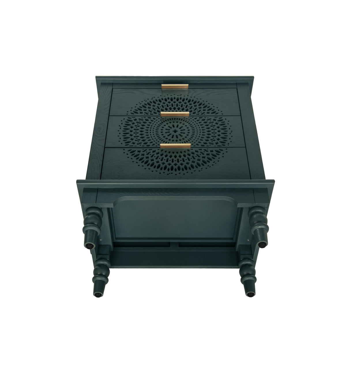 Boho Hollow-Carved 3 Drawer Dresser Chest in Deep Teal
