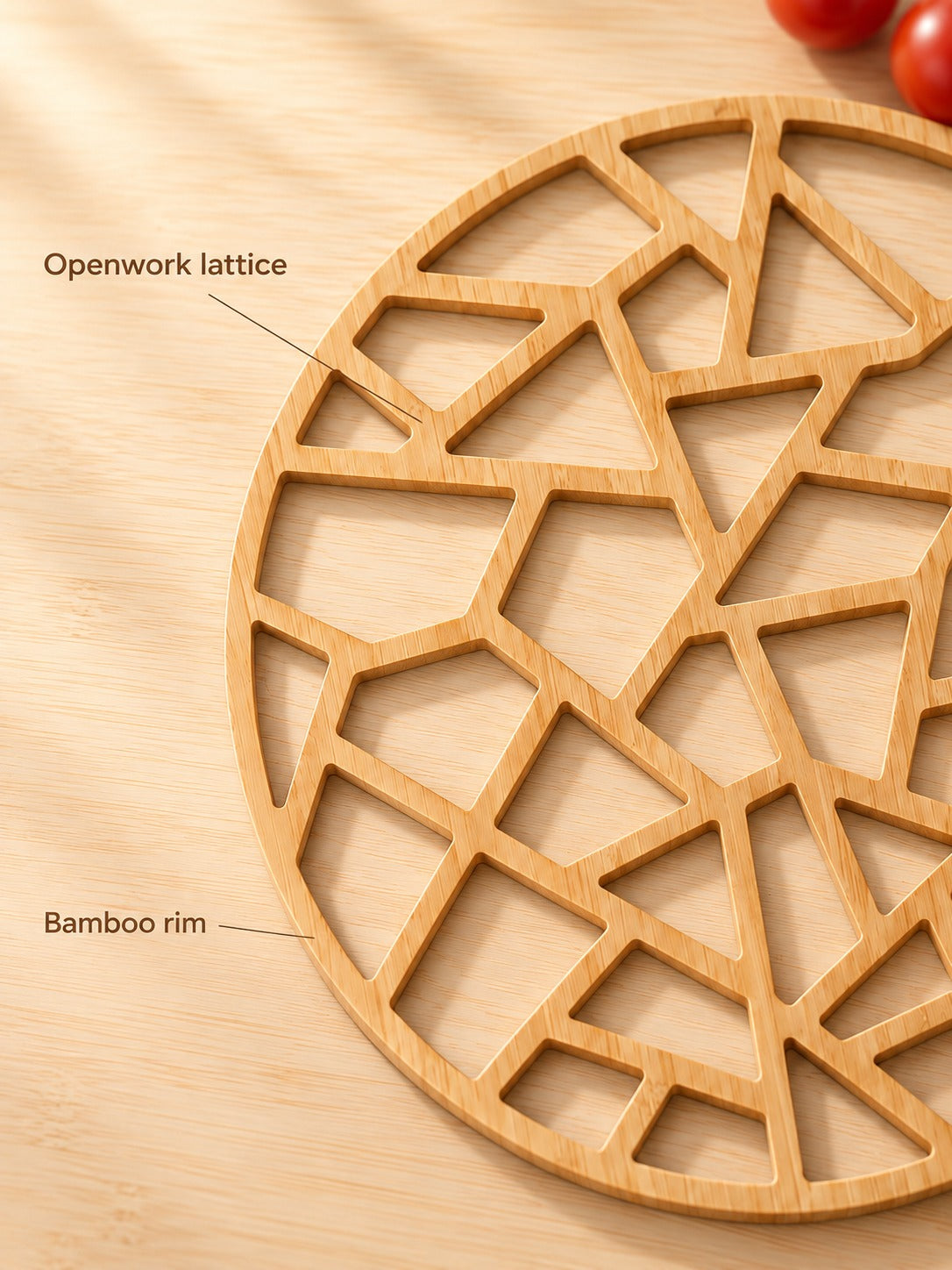 Hollow Round Bamboo Trivet for Hot Pots and Teapots