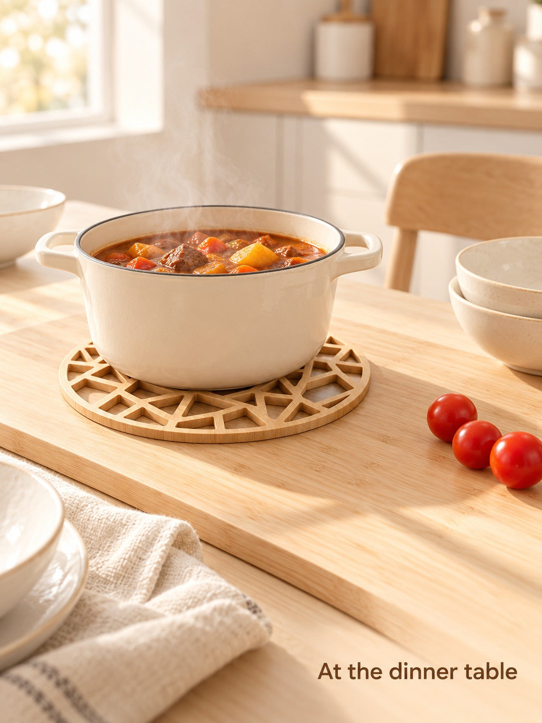Hollow Round Bamboo Trivet for Hot Pots and Teapots