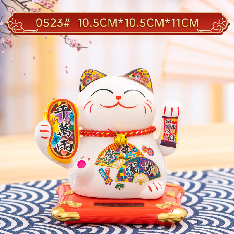 Solar Lucky Cat Ornament for Festive Prosperity Decor