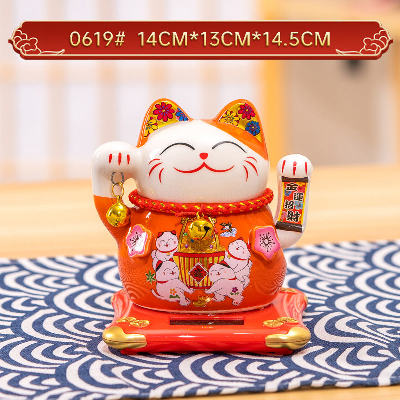 Solar Lucky Cat Ornament for Festive Prosperity Decor
