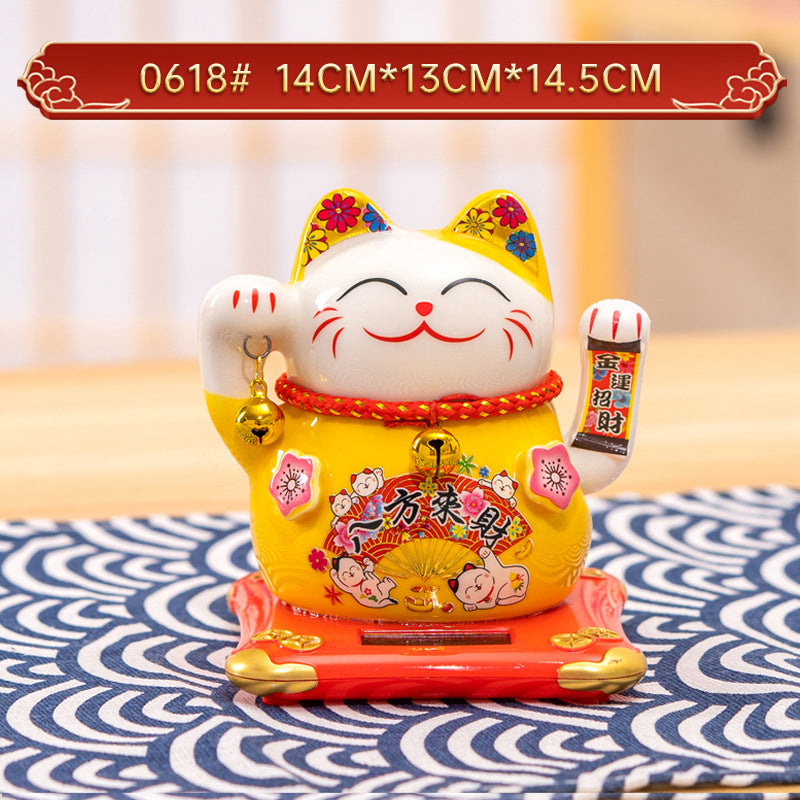 Solar Lucky Cat Ornament for Festive Prosperity Decor