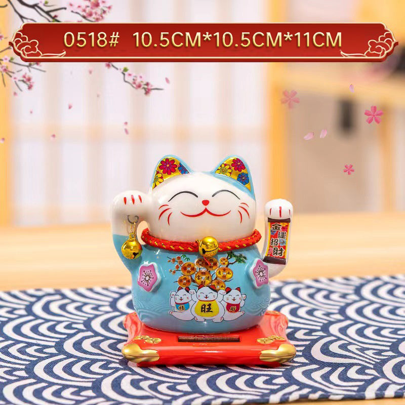 Solar Lucky Cat Ornament for Festive Prosperity Decor