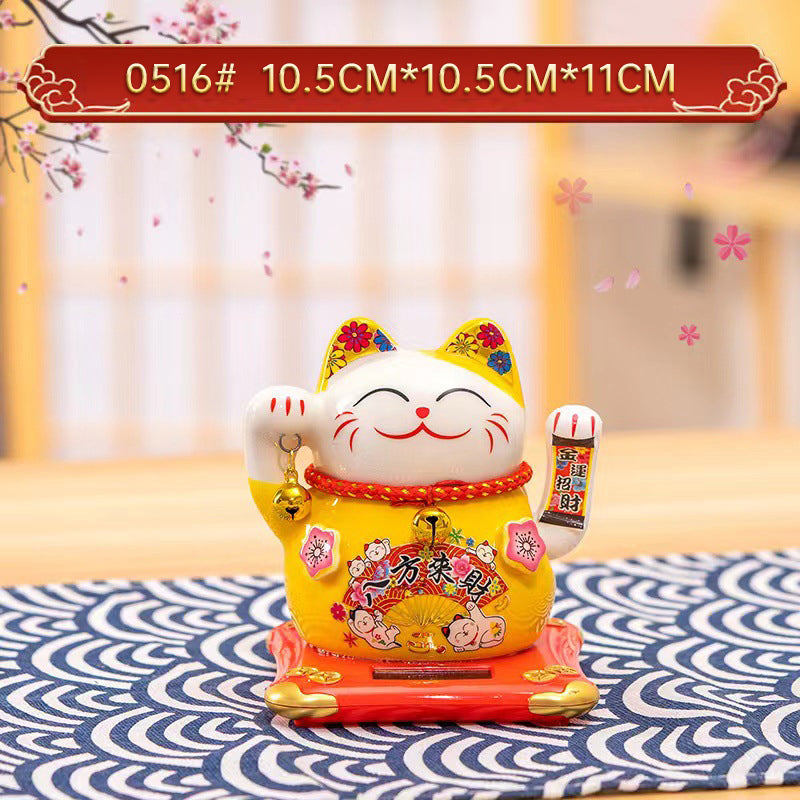 Solar Lucky Cat Ornament for Festive Prosperity Decor