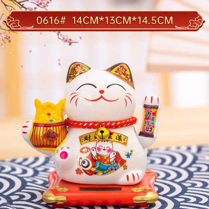 Solar Lucky Cat Ornament for Festive Prosperity Decor