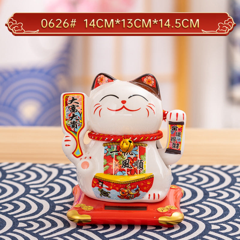 Solar Lucky Cat Ornament for Festive Prosperity Decor
