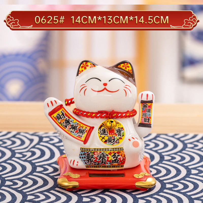 Solar Lucky Cat Ornament for Festive Prosperity Decor
